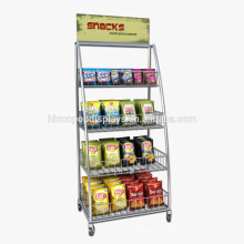 Custom Snacks Retail Store Freestand 4-Caster Metal Movable Trockene Lebensmittel Kartoffel Chips Display Regale